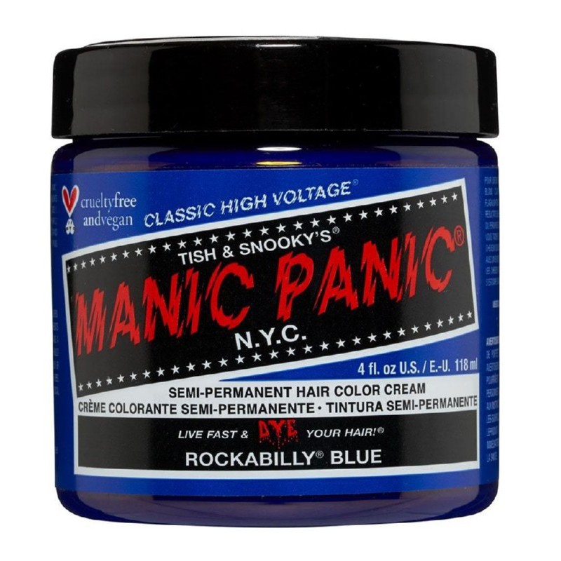 Pusiau ilgalaikiai, kreminiai plaukų dažai Manic Panic Hair Color Cream Rockabilly Blue MEU11039, 118 ml