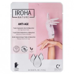 Kaukė rankoms Iroha Anti-Age Hand Mask Triple Hyaluronic Acid & Bakuchiol NHAND915 brandžiai odai su hialurono rūgštimi, 1 pora pirštinių