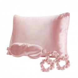 Satino miego rinkinys: pagalvės užvalkalas, akių kaukė - miego akiniai, gumytės plaukams Be Osom Silky Satin Pink OSOM07H1, premium satino