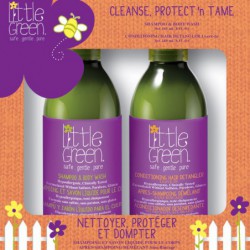 Rinkinys plaukų priežiūrai vaikams Little Green Cleanse, Protect'n Tame LGKCPT19, šampūnas ir kūno prausiklis, 240 ml, iššsukavimą lengvinanti priemonė vaikams, 240 ml