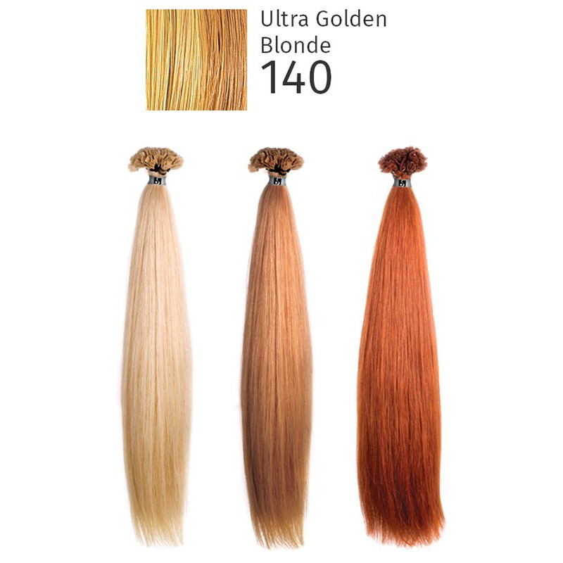 Natūralūs priauginami plaukai keratino kapsulėmis She HEX8000L Locks of natural hair 100% Straight 140 Light Golden Blond, 55/60 cm, 10 vnt.